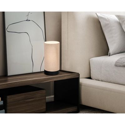 FENIGLIA LAMPADA DA TAVOLO IN TESSUTO DI LINO NATURALE E BASE IN METALLO NERO CON LAMPADINA ATTACCO E27