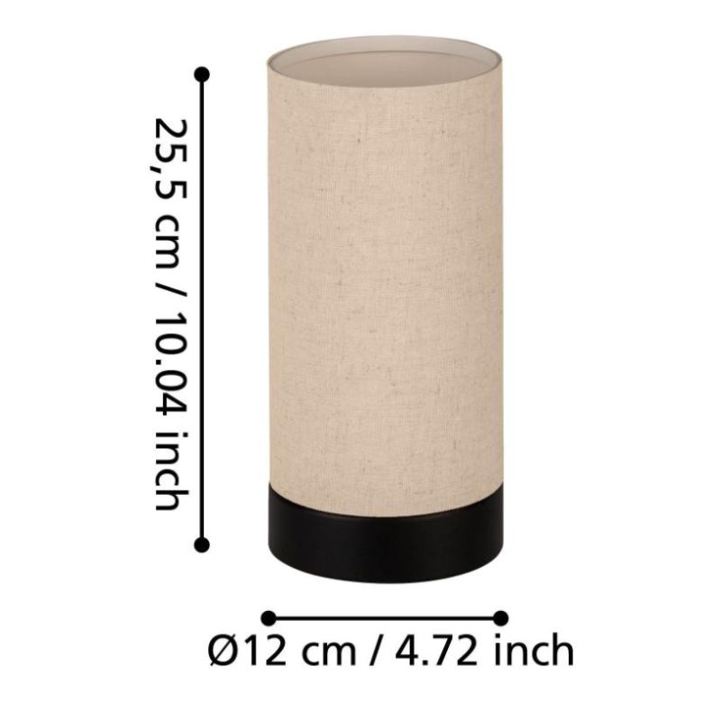 FENIGLIA LAMPADA DA TAVOLO IN TESSUTO DI LINO NATURALE E BASE IN METALLO NERO CON LAMPADINA ATTACCO E27