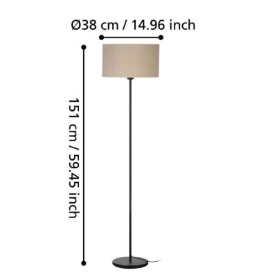 FENIGLIA LAMPADA DA TERRA IN METALLO NERO CON PARALUME IN TESSUTO DI LINO NATURALE CON LAMPADINA ATTACCO E27