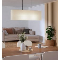 FEBRES SOSPENSIONE LARGA 78 CM CON PARALUME IN TESSUTO BIANCO MODERNA CON LAMPADINE ATTACCO E27