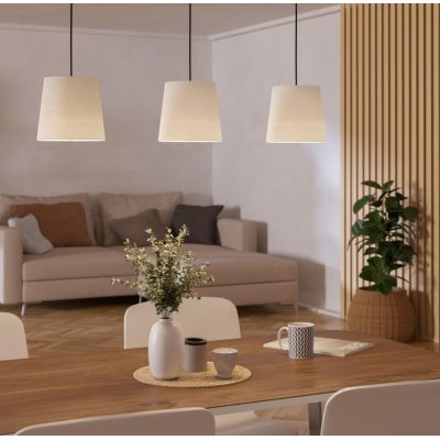 FEBRES SOSPENSIONE 3 LUCI NERA CON PARALUMI IN TESSUTO BIANCO MODERNA CON LAMPADINE ATTACCO E27