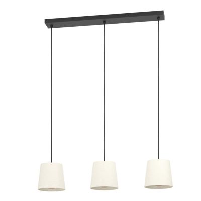 FEBRES SOSPENSIONE 3 LUCI NERA CON PARALUMI IN TESSUTO BIANCO MODERNA CON LAMPADINE ATTACCO E27