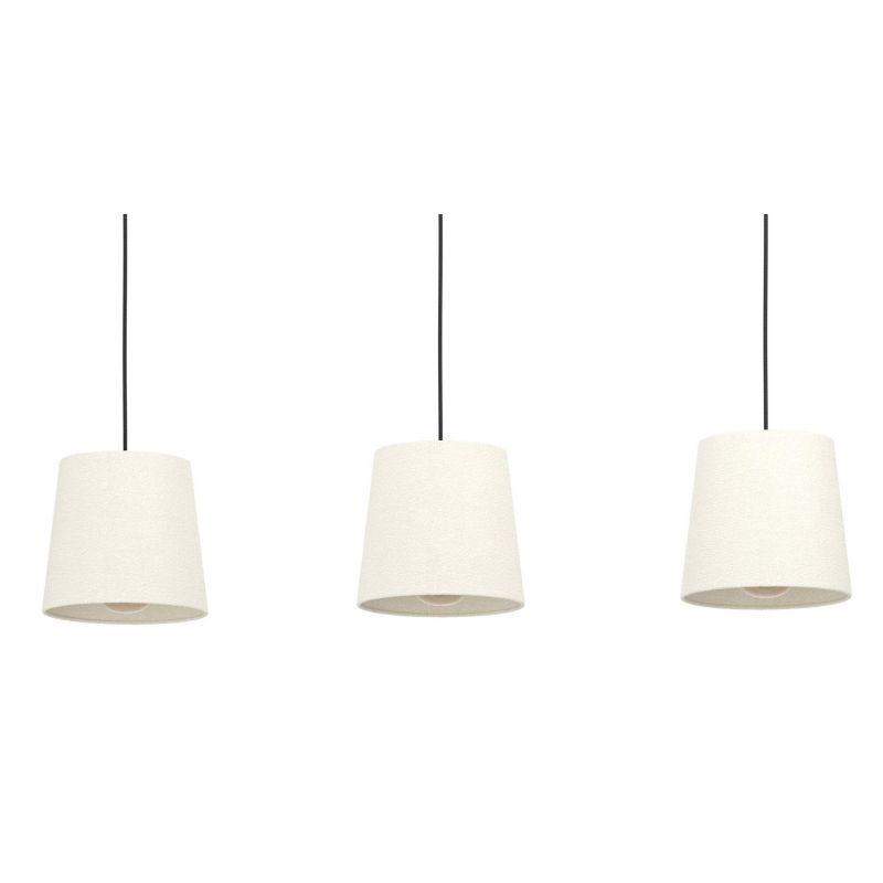 FEBRES SOSPENSIONE 3 LUCI NERA CON PARALUMI IN TESSUTO BIANCO MODERNA CON LAMPADINE ATTACCO E27