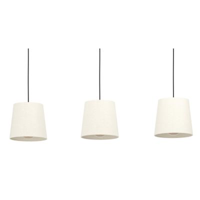 FEBRES SOSPENSIONE 3 LUCI NERA CON PARALUMI IN TESSUTO BIANCO MODERNA CON LAMPADINE ATTACCO E27