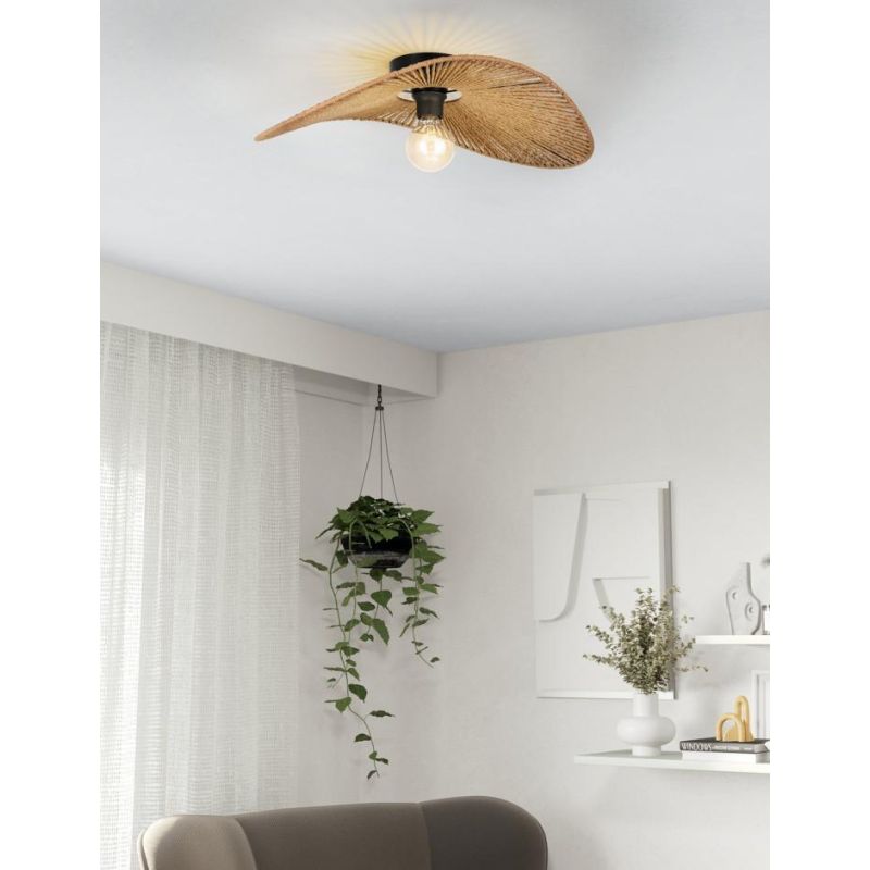 SIRUELA PLAFONIERA VINTAGE CON DIFFUSORE IN CARTA NATURALE E BASE NERA LAMPADINA ATTACCO E27