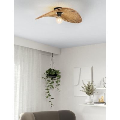 SIRUELA PLAFONIERA VINTAGE CON DIFFUSORE IN CARTA NATURALE E BASE NERA LAMPADINA ATTACCO E27