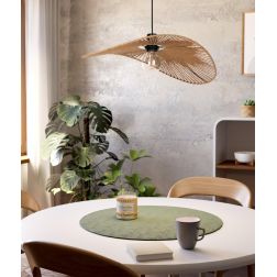 SIRUELA SOSPENSIONE VINTAGE NERA CON DIFFUSORE IN CARTA NATURALE IN 2 MISURE CON LAMPADINA E27