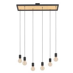CONSETT SOSPENSIONE 6 LUCI IN LEGNO E METALLO NERO LUNGHEZZA 78 CM LAMPADINE A VISTA ATTACCO E27 2