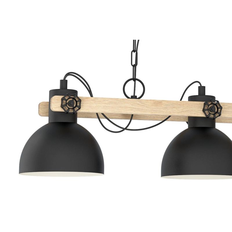LUBENHAM SOSPENSIONE 3 LUCI IN METALLO NERO E LEGNO CON DIFFUSORI ORIENTABILI STILE VINTAGE LAMPADINE E27