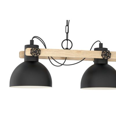 LUBENHAM SOSPENSIONE 3 LUCI IN METALLO NERO E LEGNO CON DIFFUSORI ORIENTABILI STILE VINTAGE LAMPADINE E27