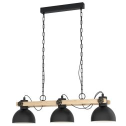 LUBENHAM SOSPENSIONE 3 LUCI IN METALLO NERO E LEGNO CON DIFFUSORI ORIENTABILI STILE VINTAGE LAMPADINE E27 2