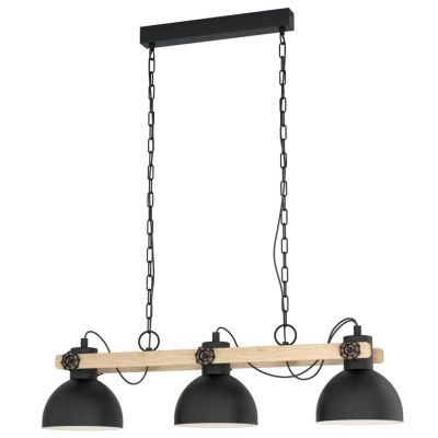LUBENHAM SOSPENSIONE 3 LUCI IN METALLO NERO E LEGNO CON DIFFUSORI ORIENTABILI STILE VINTAGE LAMPADINE E27
