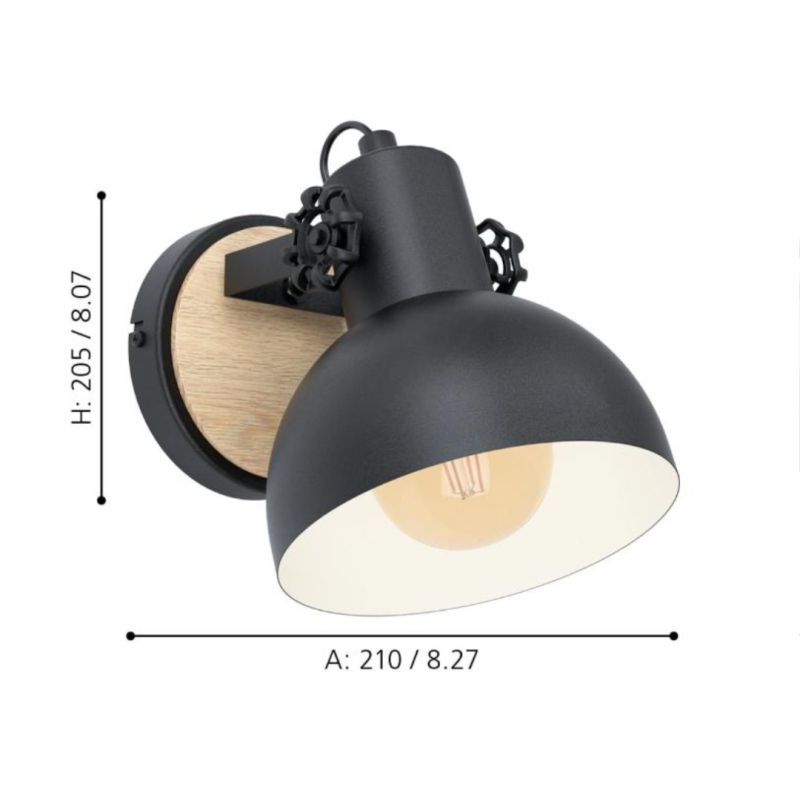 LUBENHAM APPLIQUE IN METALLO NERO DIFFUSORE ORIENTABILE STILE VINTAGE LAMPADINA ATTACCO E27