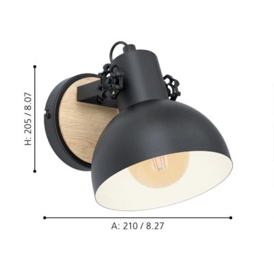 LUBENHAM APPLIQUE IN METALLO NERO DIFFUSORE ORIENTABILE STILE VINTAGE LAMPADINA ATTACCO E27