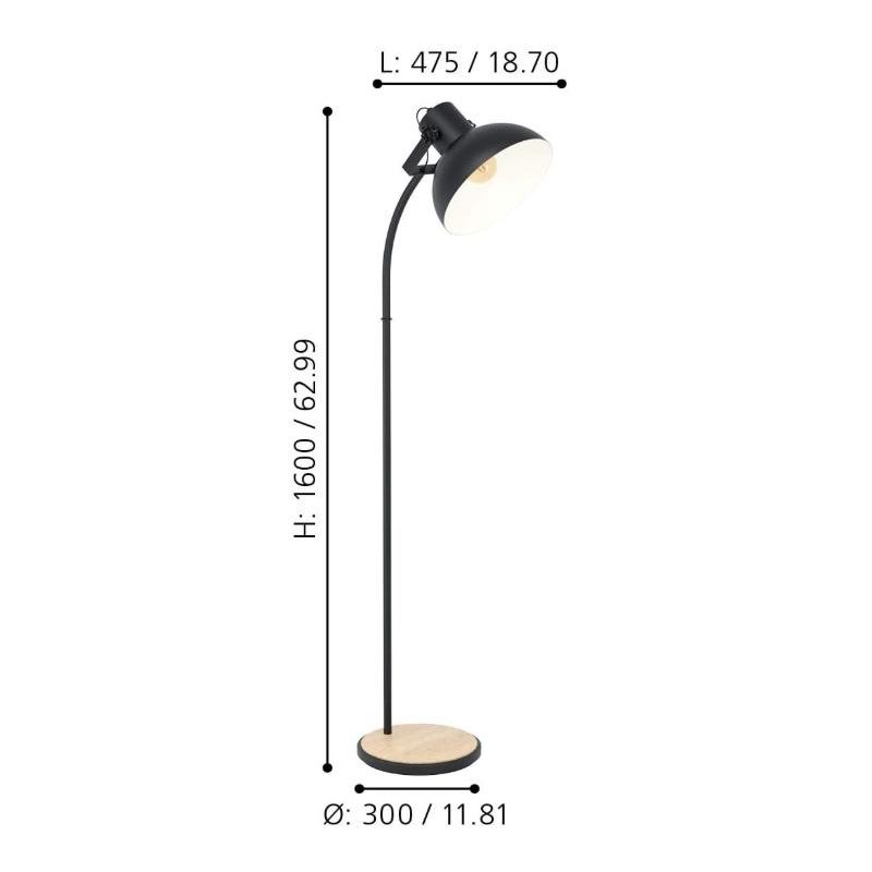 LUBENHAM PIANTANA IN METALLO NERO H160 CM CON DIFFUSORE ORIENTABILE STILE VINTAGE LAMPADINA ATTACCO E27