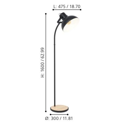 LUBENHAM PIANTANA IN METALLO NERO H160 CM CON DIFFUSORE ORIENTABILE STILE VINTAGE LAMPADINA ATTACCO E27