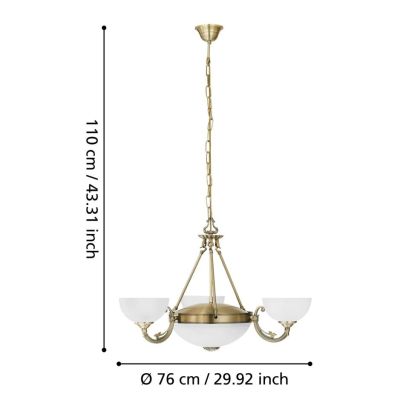 SAVOY LAMPADARIO A SOSPENSIONE 3 LUCI IN METALLO BRUNITO E DIFFUSORI IN VETRO D74 CM STILE CLASSICO