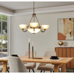 SAVOY LAMPADARIO A SOSPENSIONE 3 LUCI IN METALLO BRUNITO E DIFFUSORI IN VETRO D74 CM STILE CLASSICO