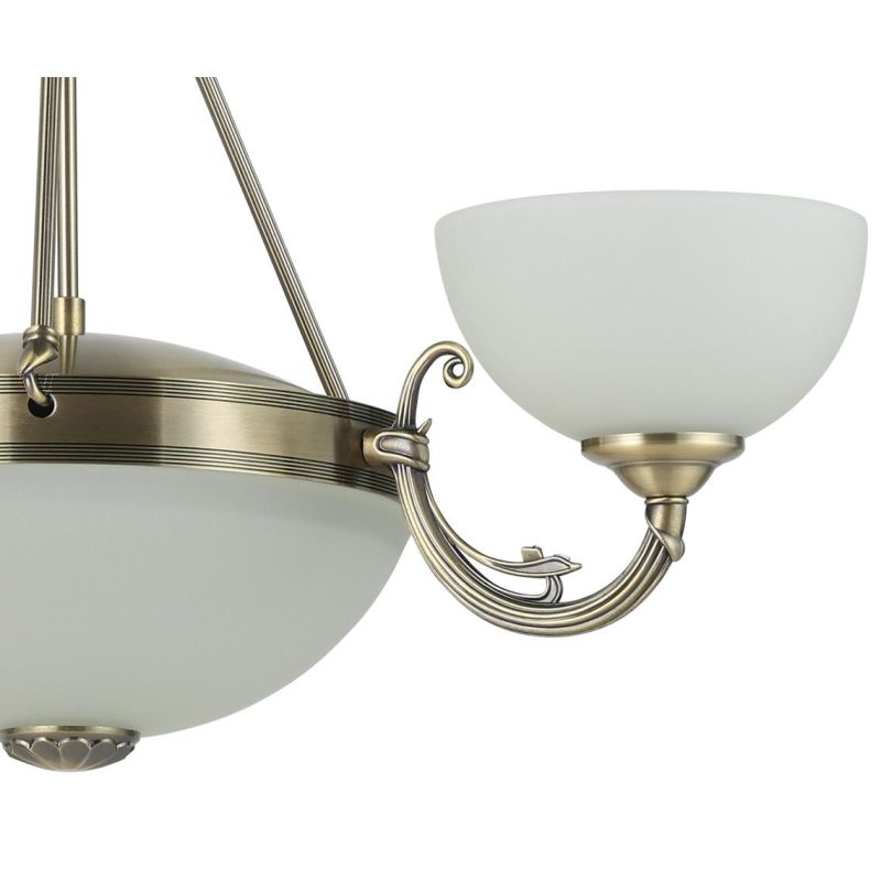 SAVOY LAMPADARIO A SOSPENSIONE 3 LUCI IN METALLO BRUNITO E DIFFUSORI IN VETRO D74 CM STILE CLASSICO