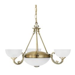 SAVOY LAMPADARIO A SOSPENSIONE 3 LUCI IN METALLO BRUNITO E DIFFUSORI IN VETRO D74 CM STILE CLASSICO 2