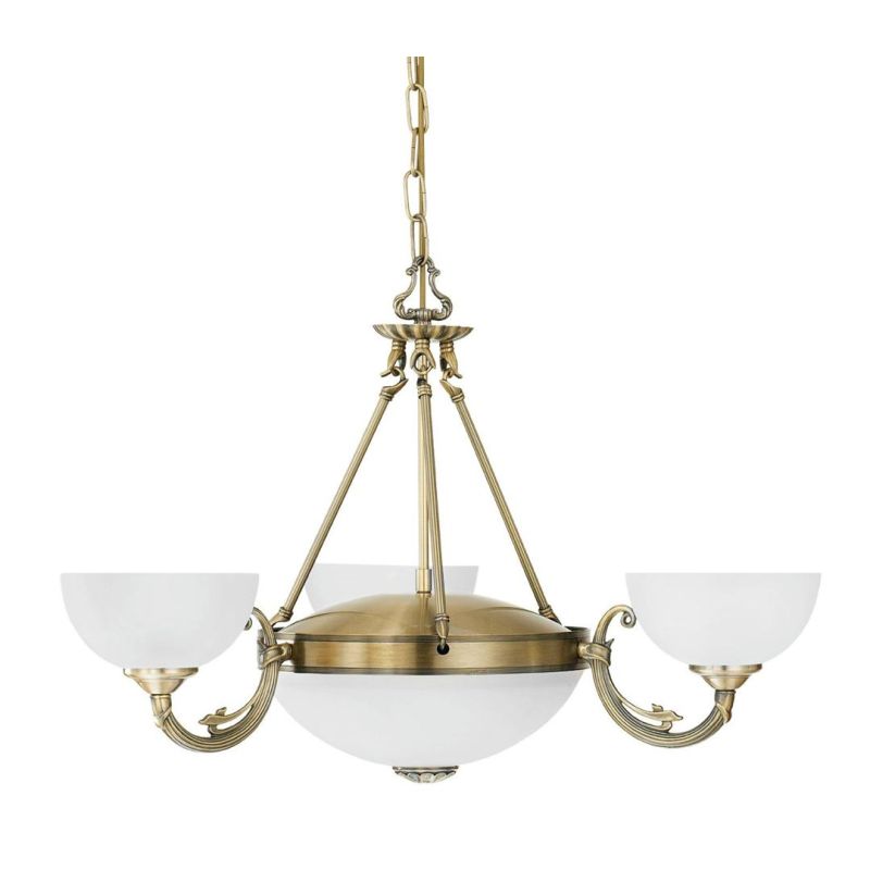 SAVOY LAMPADARIO A SOSPENSIONE 3 LUCI IN METALLO BRUNITO E DIFFUSORI IN VETRO D74 CM STILE CLASSICO