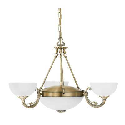SAVOY LAMPADARIO A SOSPENSIONE 3 LUCI IN METALLO BRUNITO E DIFFUSORI IN VETRO D74 CM STILE CLASSICO