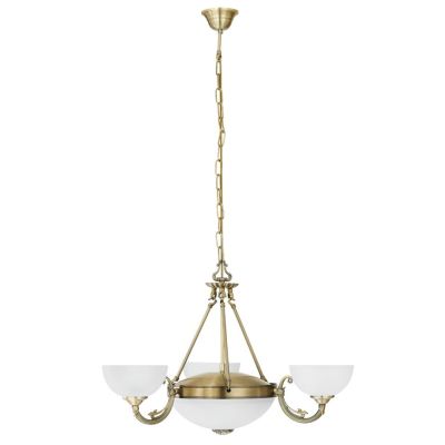 SAVOY LAMPADARIO A SOSPENSIONE 3 LUCI IN METALLO BRUNITO E DIFFUSORI IN VETRO D74 CM STILE CLASSICO