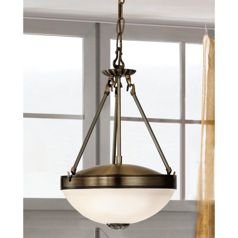 SAVOY SOSPENSIONE SINGOLA  IN METALLO BRUNITO E VETROSATINATO BIANCO D31 CM STILE CLASSICO