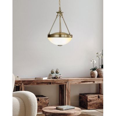 SAVOY SOSPENSIONE SINGOLA  IN METALLO BRUNITO E VETROSATINATO BIANCO D31 CM STILE CLASSICO