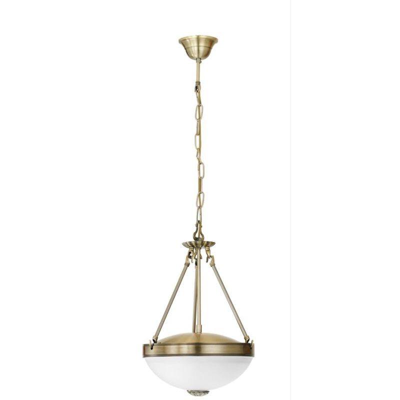 SAVOY SOSPENSIONE SINGOLA  IN METALLO BRUNITO E VETROSATINATO BIANCO D31 CM STILE CLASSICO