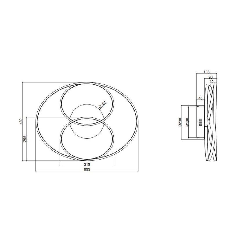 GALE PLAFONIERA DESIGN MODERNO TRE CERCHI LED 38W DIMMERABILE 3 COLORI TRIO LIGHTING - Cristalensi Shop Online