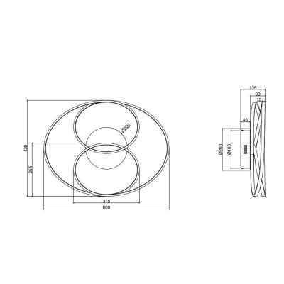 GALE PLAFONIERA DESIGN MODERNO TRE CERCHI LED 38W DIMMERABILE 3 COLORI TRIO LIGHTING - Cristalensi Shop Online