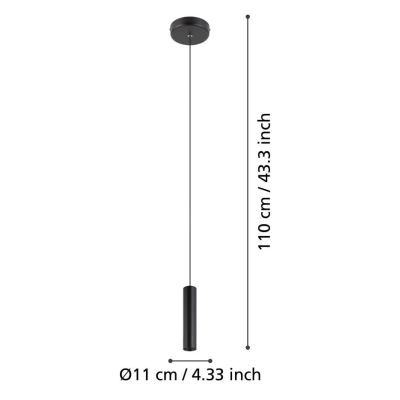 ALMUDAINA SOSPENSIONE SINGOLA CON CILINDRO NERO D4 CM LED 5W LUCE 3000K DESIGN MODERNO