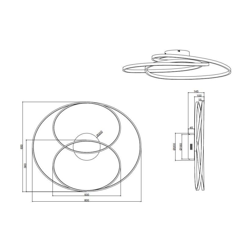 GALE PLAFONIERA DESIGN MODERNO TRE CERCHI LED 50W DIMMERABILE 3 COLORI TRIO LIGHTING - Cristalensi Shop Online