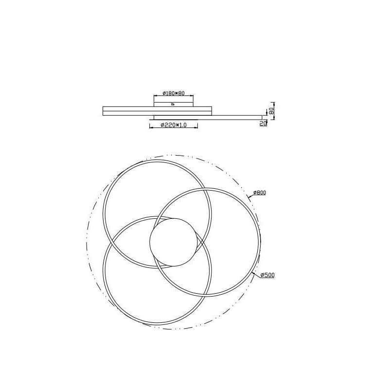 SEDONA PLAFONIERA DESIGN MODERNO TRE CERCHI LED 40W DIMMERABILE NERA CON INSERTO EFFETTO LEGNO TRIO LIGHTING - Cristalensi Shop 