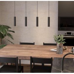 ALMUDAINA SOSPENSIONE 4 LUCI IN ACCIAIO NERO LED 21W LUCE 3000K LARGHEZZA CM 84 DESIGN MODERNO