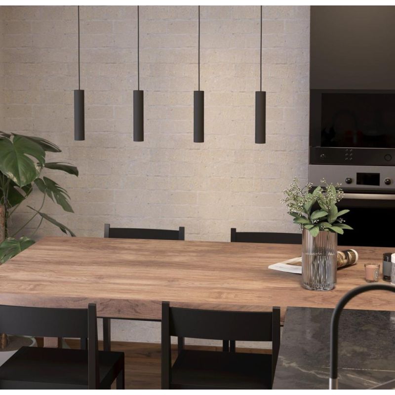 ALMUDAINA SOSPENSIONE 4 LUCI IN ACCIAIO NERO LED 21W LUCE 3000K LARGHEZZA CM 84 DESIGN MODERNO