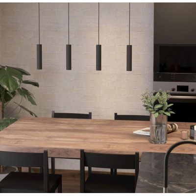 ALMUDAINA SOSPENSIONE 4 LUCI IN ACCIAIO NERO LED 21W LUCE 3000K LARGHEZZA CM 84 DESIGN MODERNO