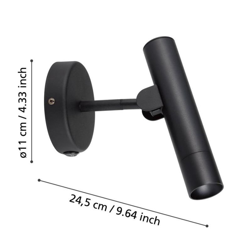 ALMUDAINA APPLIQUE DA PARETE ORIENTABILE COLORE NERO LED 5W LUCE 3000K DESIGN MODERNO