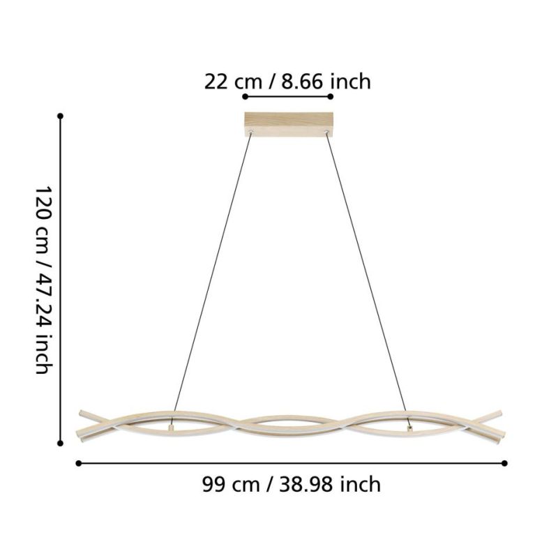 LASANA 4 SOSPENSIONE ONDULATA LED 35W LUCE 3000K ACCIAIO FINITURA LEGNO DESIGN MODERNO