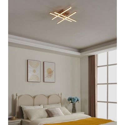 LASANA 4 PLAFONIERA MODERNA LED 20,5W LUCE 3000K IN ACCIAIO FINITURA LEGNO CM 51X51