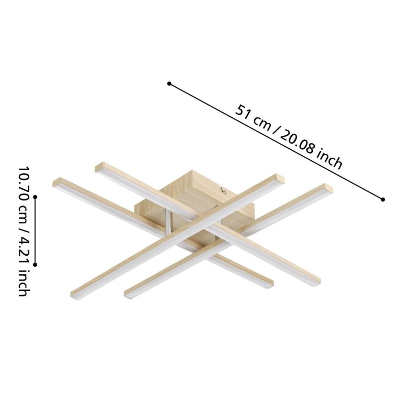 LASANA 4 PLAFONIERA MODERNA LED 20,5W LUCE 3000K IN ACCIAIO FINITURA LEGNO CM 51X51