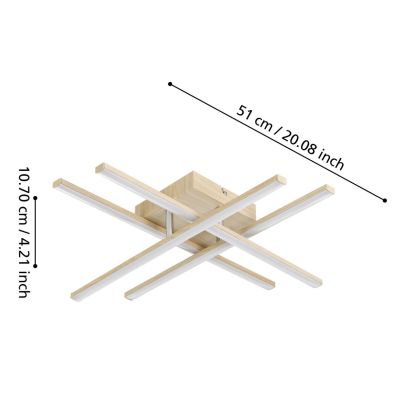 LASANA 4 PLAFONIERA MODERNA LED 20,5W LUCE 3000K IN ACCIAIO FINITURA LEGNO CM 51X51