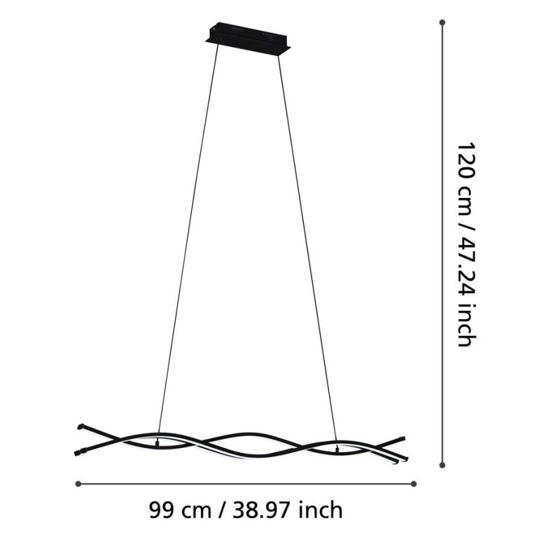 LASANA 3 SOSPENSIONE ONDULATA LED 11W LUCE 3000K ACCIAIO FINITURA NERA DESIGN MODERNO