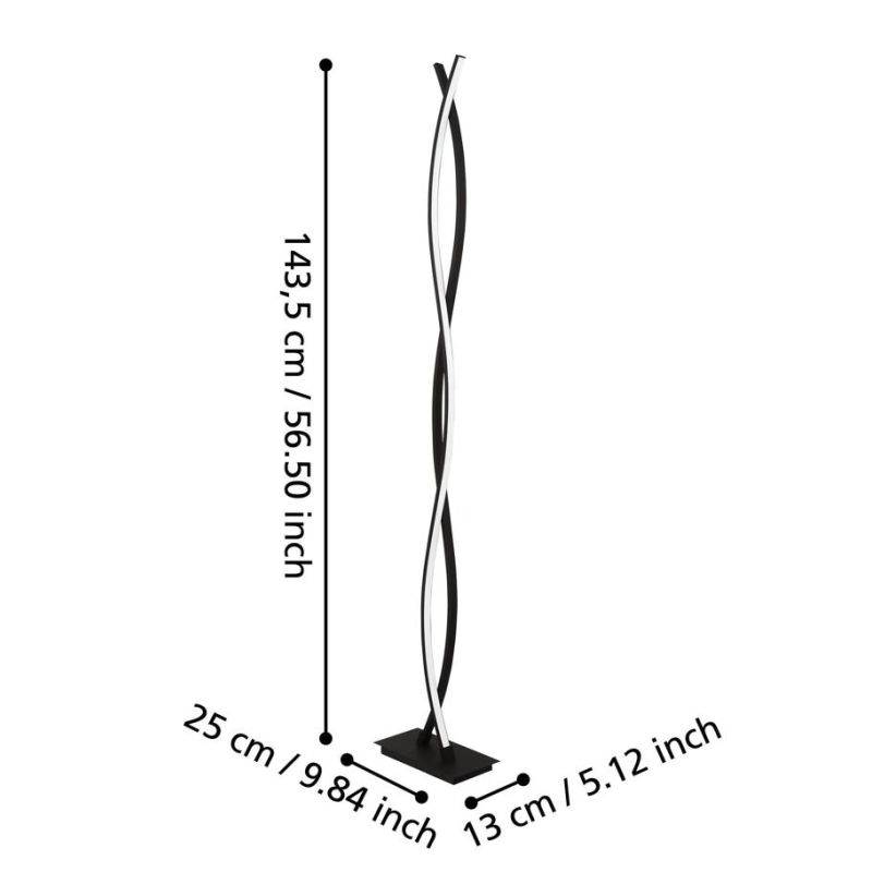 LASANA 3 PIANTANA ONDULATA CON LED 36W LUCE 3000K ACCIAIO FINITURA NERA DESIGN MODERNO