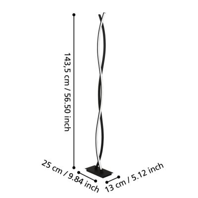 LASANA 3 PIANTANA ONDULATA CON LED 36W LUCE 3000K ACCIAIO FINITURA NERA DESIGN MODERNO