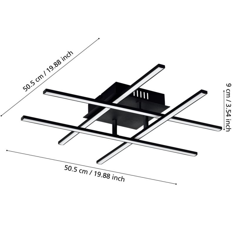 LASANA 3 PLAFONIERA MODERNA LED 21W LUCE 3000K IN ACCIAIO FINITURA NERA CM 50X50