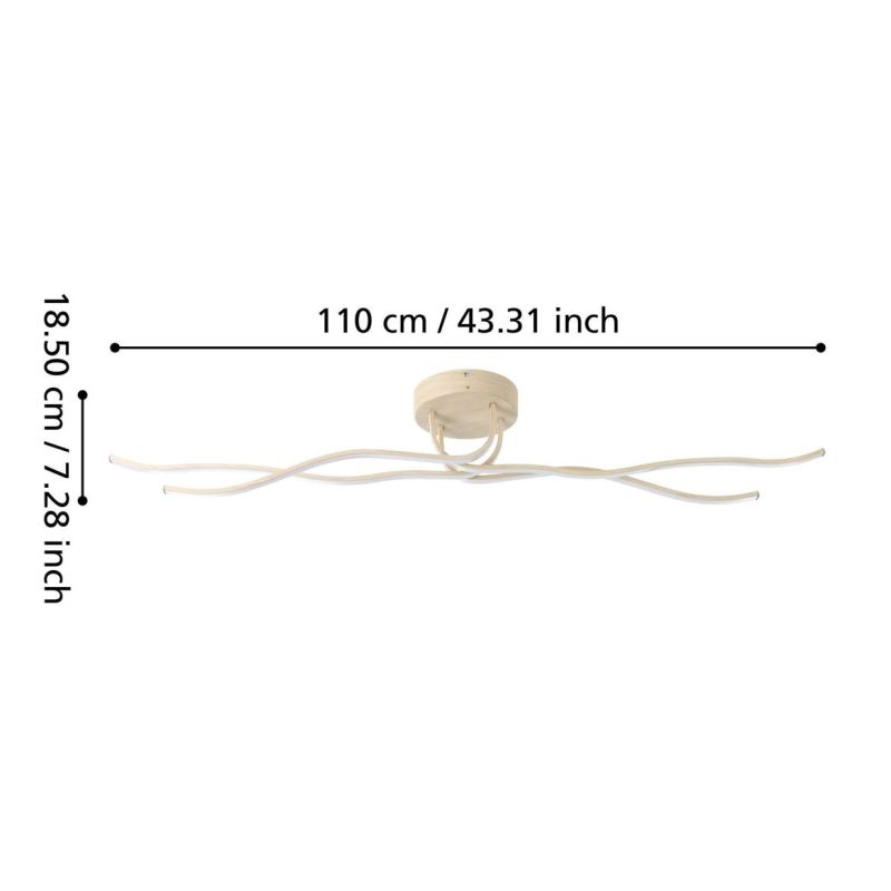 RONCADE 2 PLAFONIERA MODERNA IN ACCIAIO FINITURA LEGNO LED 37W LUCE 3000K LUNGHEZZA 110 CM