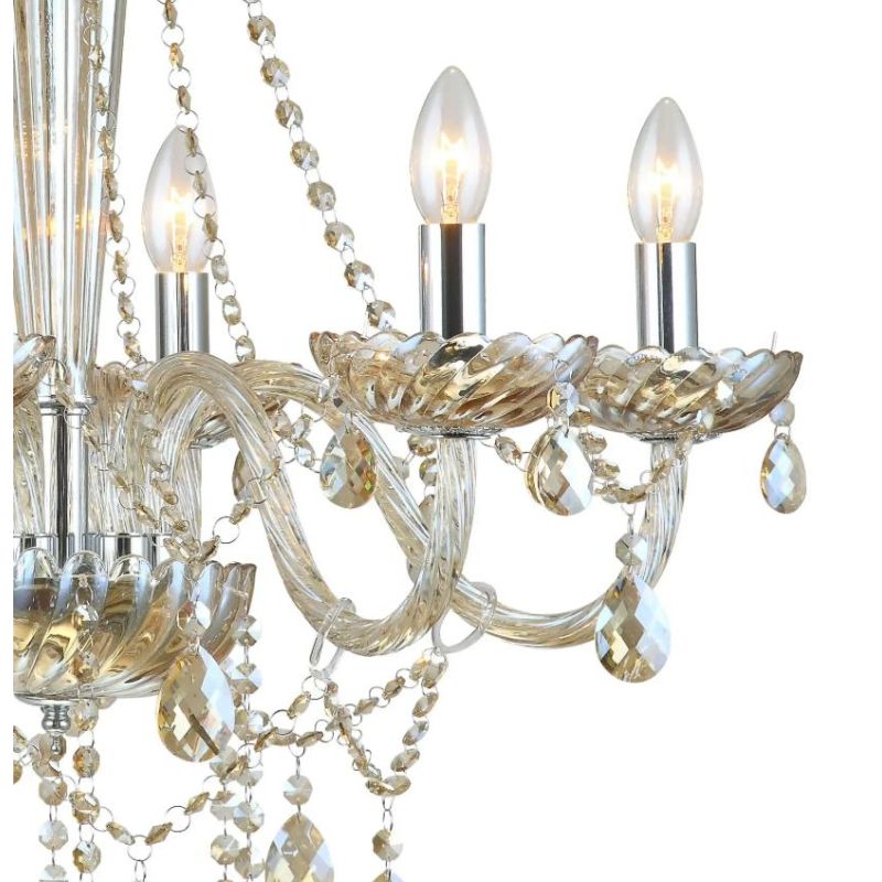 BASILANO LAMPADARIO A BRACCI CLASSICO 6 LUCI IN VETRO TRASPARENTE O COGNAC CON PENDAGLI IN CRISTALLO