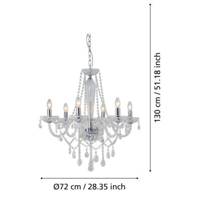 BASILANO LAMPADARIO A BRACCI CLASSICO 6 LUCI IN VETRO TRASPARENTE O COGNAC CON PENDAGLI IN CRISTALLO